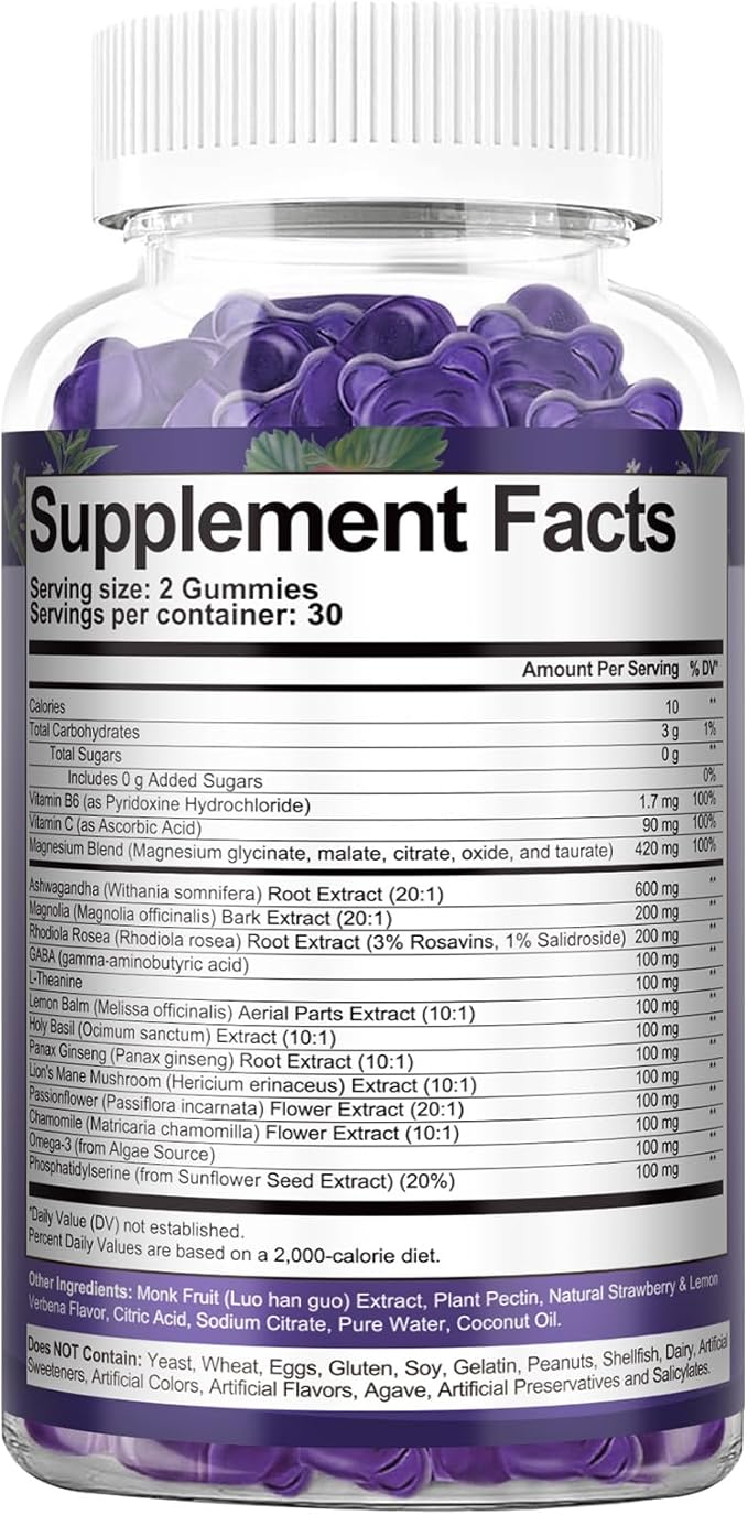 Cortisol Supplements for Women & Men 20-in-1 Cortisol Gummies with Ashwagandha Rhodiola Rosea Magnesium Phosphatidylserine Calm Focus Mood Support Healthy Cortisol Levels 30 Day Supply-StrideForce Fitness