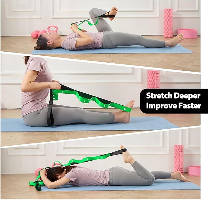 Stretching Strap with 10 Loops-Yoga Strap for Physical Therapy,Home Workout,Pilate & Flexibility Training,Non Elastic Exercise Stretch Band for Hamstring,Leg Stretcher Belt,Flexibility Fascia-StrideForce Fitness