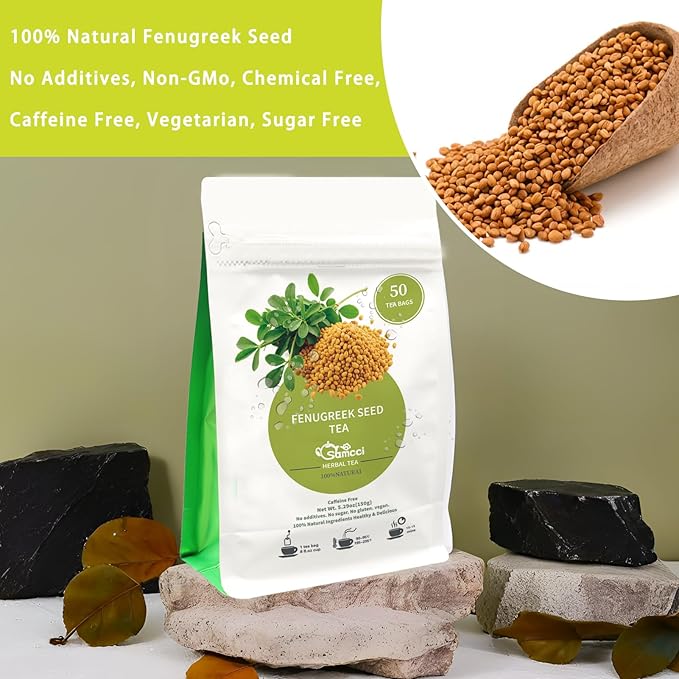 Samcci - Fenugreek Seed Tea Bags, 50 Teabags, 3g/bag - Natural Healthy Fenugreek Methi Seeds Herbal Tea - Non-GMO - Caffeine-free - Support Digestion & Improve Heart Health-StrideForce Fitness
