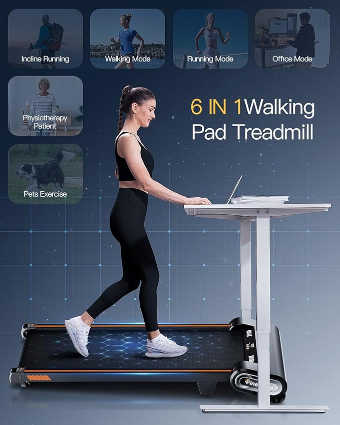 Walking Pad Treadmill with Auto Incline, 6 in 1 Under Desk Treadmill, 6-Level Incline Treadmills, 2.5HP Portable Treadmills for Home with 330LBS Capacity, LED Display, Remote Control-StrideForce Fitness