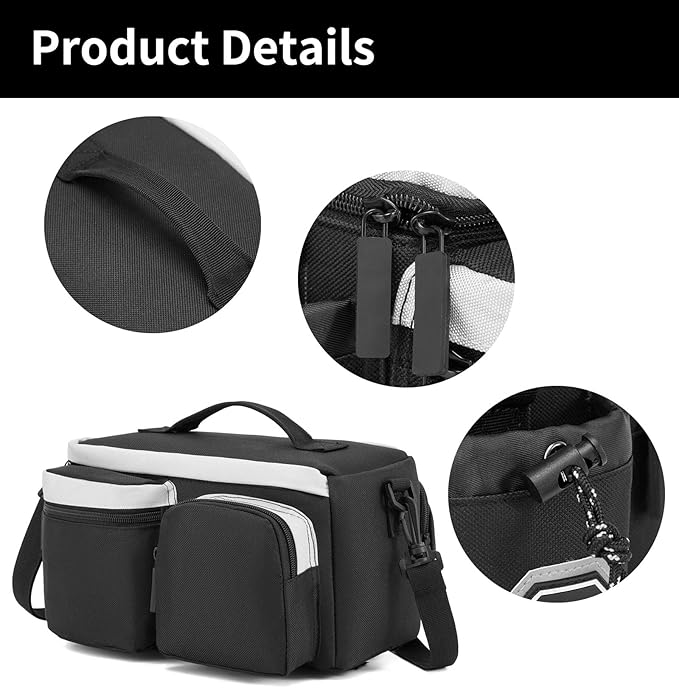 Bike Rear Rack Bag Waterproof Ebike Mountain Bicycle Saddle Bag 12L Cycling Pannier Trunk with Reflector & Shoulder Strap for Commuter Travel Outdoor-StrideForce Fitness