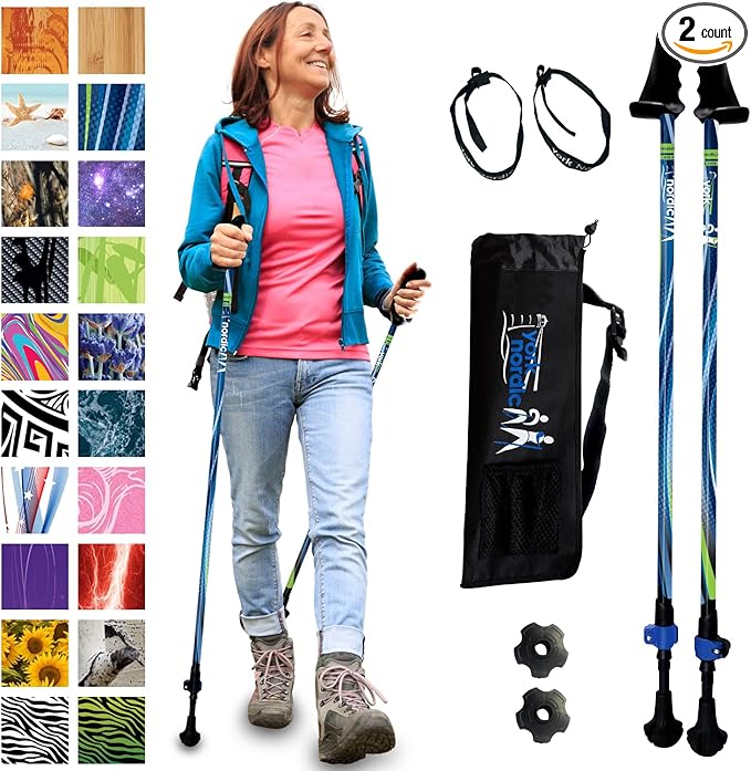 York Nordic Motivator Walking Poles for Balance and Rehab - Patented Stability Grips - Lightweight, Adjustable, and Collapsible - 2 Pieces Adjustable w/flip Locks - Heights 4'6" up to 6'2" - 230 lbs-StrideForce Fitness