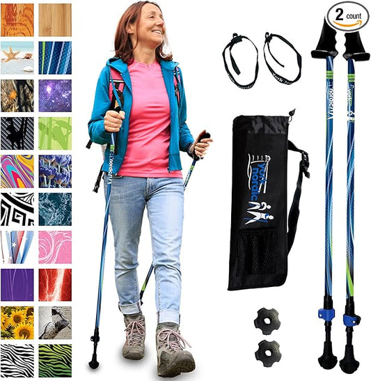 York Nordic Motivator Walking Poles for Balance and Rehab - Patented Stability Grips - Lightweight, Adjustable, and Collapsible - 2 Pieces Adjustable w/flip Locks - Heights 4'6" up to 6'2" - 230 lbs-StrideForce Fitness