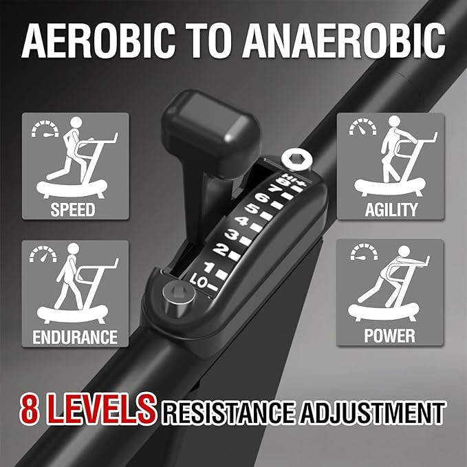 Mikolo Curved Manual Treadmill, Non Electric Treadmill with 8 Resistance Levels, LCD Digital Monitor Shock Absorption, Multi-Grip Adjustable Handrails, Non-Slip Belt-StrideForce Fitness