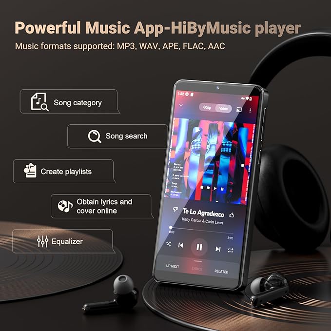 128GB MP3 Player with Bluetooth and WiFi, Android 13.0, 5.5" HD Touchscreen, 13MP Camera, Preloaded Spotify, Pandora, 1TB Expandable & Parental Controls Black-StrideForce Fitness