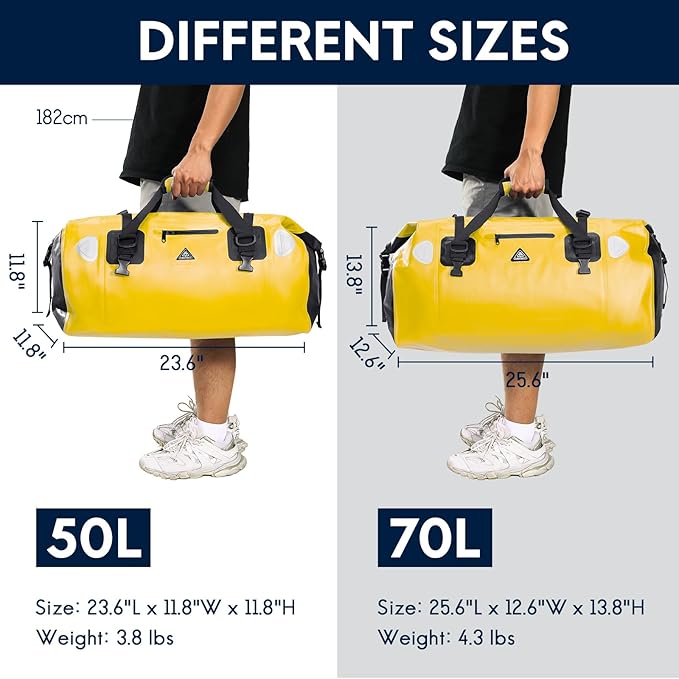 Haimont Waterproof Duffel Bag Roll-top Dry Duffel Bag with Quick-fixed Straps for Motorcycling, Rafting, Boating, SUP, Kayaking, Travel, 50L/70L-StrideForce Fitness