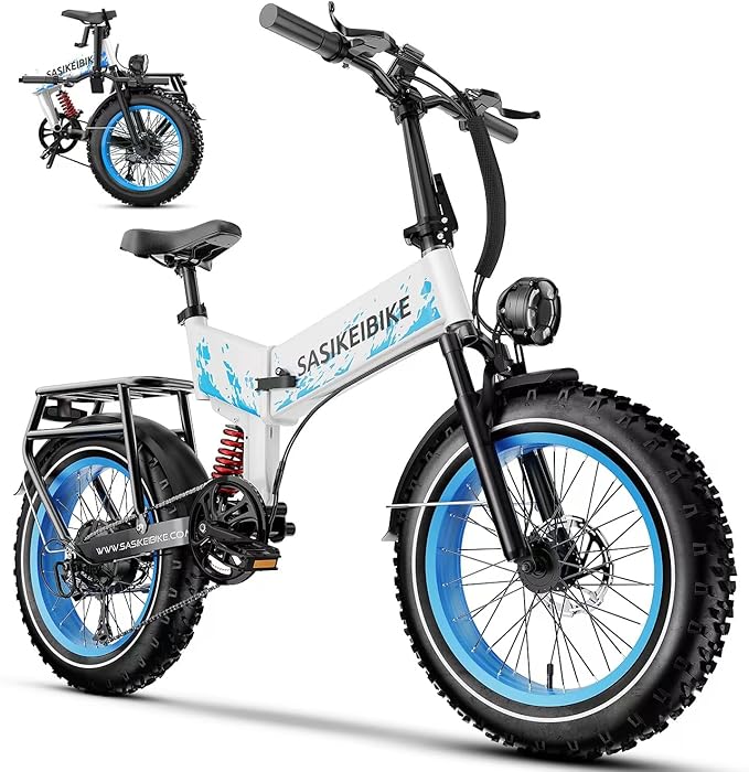 Folding Electric Bike for Adults, 20'' 1500W Peak Fat Tire Ebike, Up to 70 Miles 30+MPH Electric Mountain Bike with 52V 20AH Removable Battery, Dual Suspension, 7-Speed,UL Certified-StrideForce Fitness