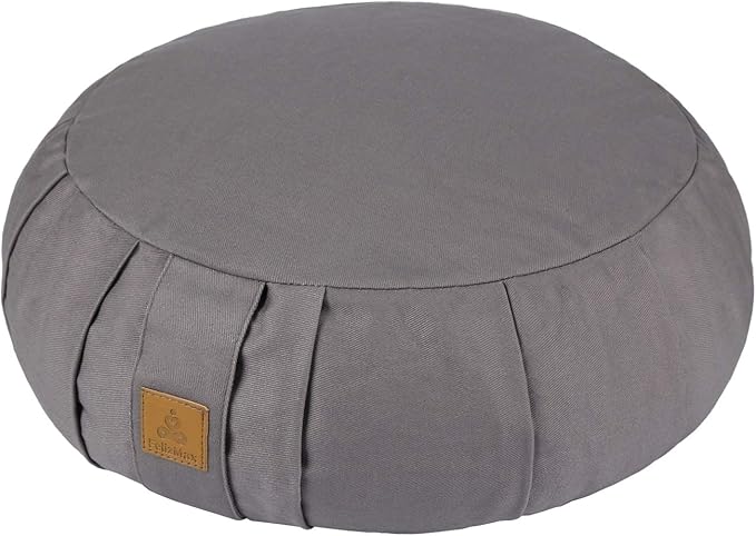 Round Zafu Meditation Cushion, D=15" H=5.5" Zabuton Meditation Pillow, Yoga Bolster/Pillow, Floor seat, Zippered Organic Cotton Cover, Natural Buckwheat, Kneeling Pillow-StrideForce Fitness