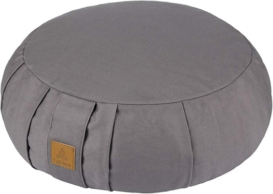 Round Zafu Meditation Cushion, D=15" H=5.5" Zabuton Meditation Pillow, Yoga Bolster/Pillow, Floor seat, Zippered Organic Cotton Cover, Natural Buckwheat, Kneeling Pillow-StrideForce Fitness