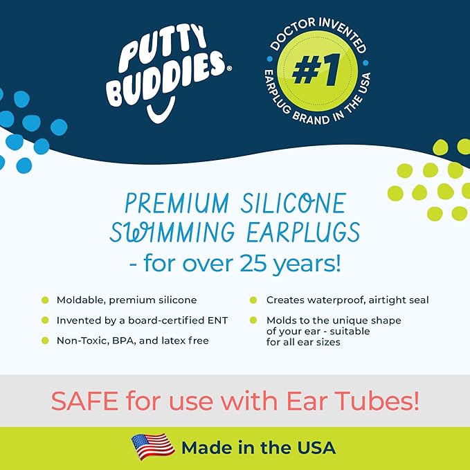 Earvolution Original Putty Buddies Ear Plugs for Swimming - Invented by an Ear Physician - Moldable, Premium Silicone Ear Plugs - One Size - Waterproof - Made in The USA - 3 Pair Pack-StrideForce Fitness