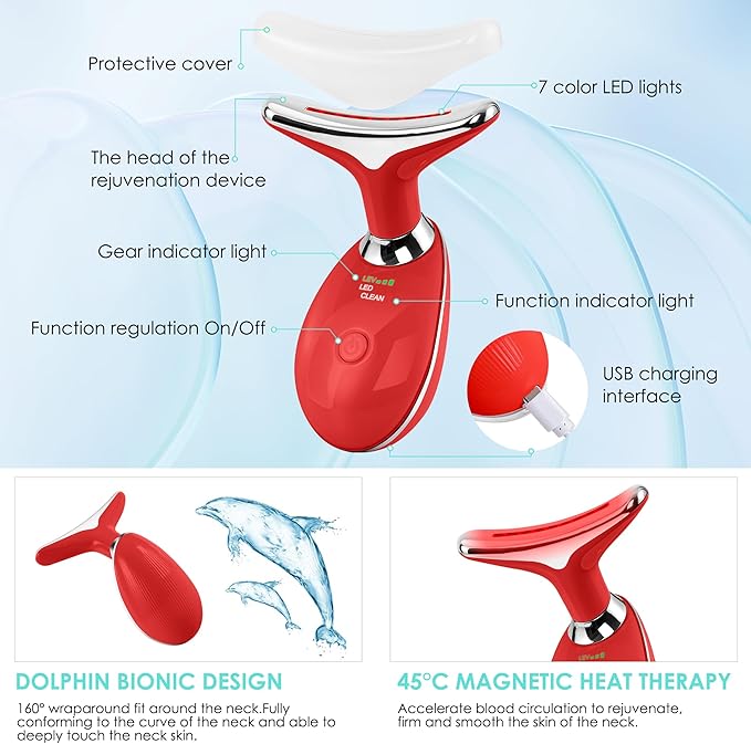 Facial Massager Red-Light-Therapy-for-Face and Neck, Face 𝖲 culpting Wand with 7 Color (Bright Red)-StrideForce Fitness