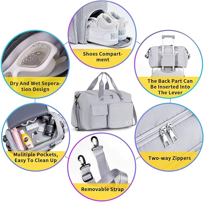 FIORETTO Women's Gym Duffle Bag with Shoes Compartment, 37L Capacity, Ideal for Travel, Gym, Sports, Duffel, Weekender-StrideForce Fitness