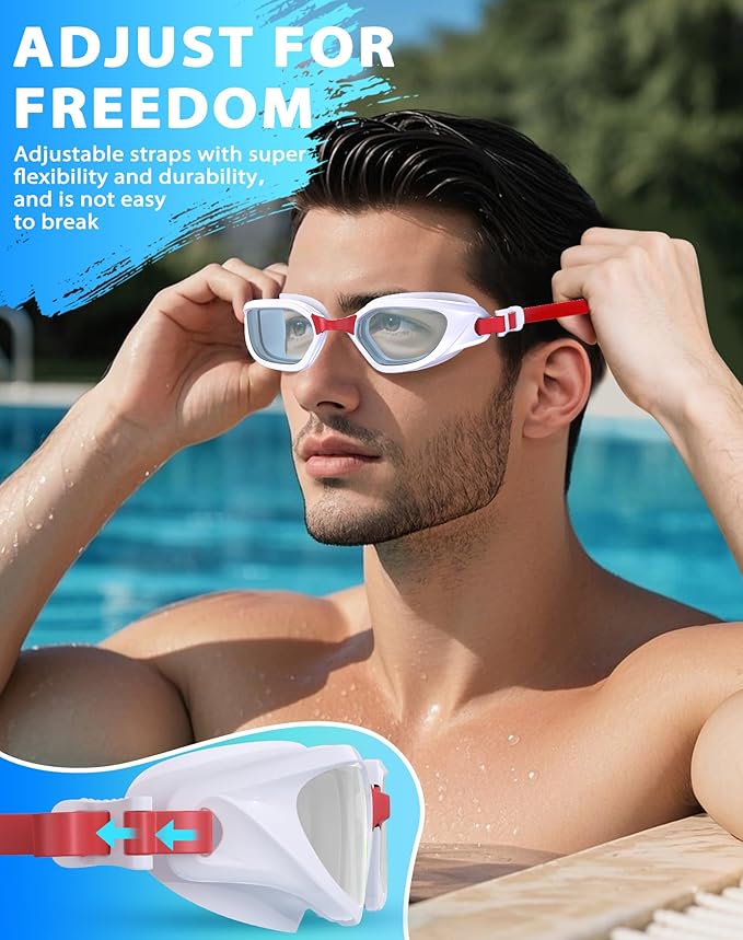 Swim Goggles, Unisex Adult Swimming Goggles Anti Fog Anti UV No Leakage Wide View for Men Women Youth-StrideForce Fitness