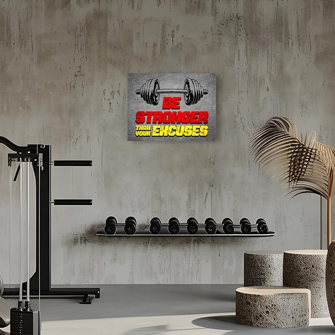 Gym Quotes Wall Art,Inspirational Workout Wall Decor,Be Stronger Than Your Excuses Canvas Wall Art for Home Gym Exercise Fitness Room-StrideForce Fitness