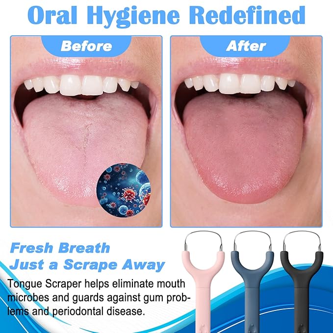 3 Pack Colorful Metal Tongue Scraper for Adults Stainless Steel Tongue Cleaner Tongue Brush Gentle Stylish Tongue Scrapers for Bad Breath Oral Hygiene Cleaning Tool