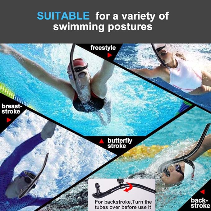 Swim Snorkel for Lap Swimming,Adult Swimmers Snorkeling Gear for Swimming Snorkel Training in Pool and Open Water,Snorkle Center Mount Silicone Mouthpiece One-Way Purge Valve-StrideForce Fitness