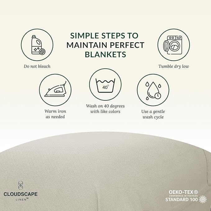 Cloud Scape Linen 100% Cotton Queen Size Blanket, Herringbone Pattern, Lightweight Summer Blanket,Best Gifts for Women, fits Full Size Bed, 92 x 92, Beige Fog-StrideForce Fitness