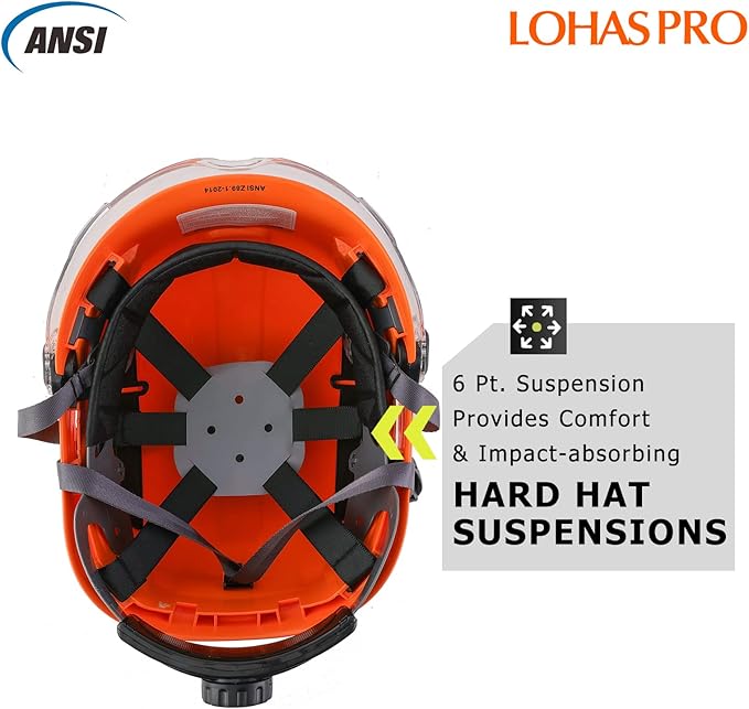 LOHASPRO Hard Hats Construction Safety Helmet with Visor ANSI Z89.1 Approved OSHA Hardhat, Vented Men Work Hard Hat with Chin Strap Tree Climbing Arborist Helmet (P4 Orange+Clear Visor)-StrideForce Fitness