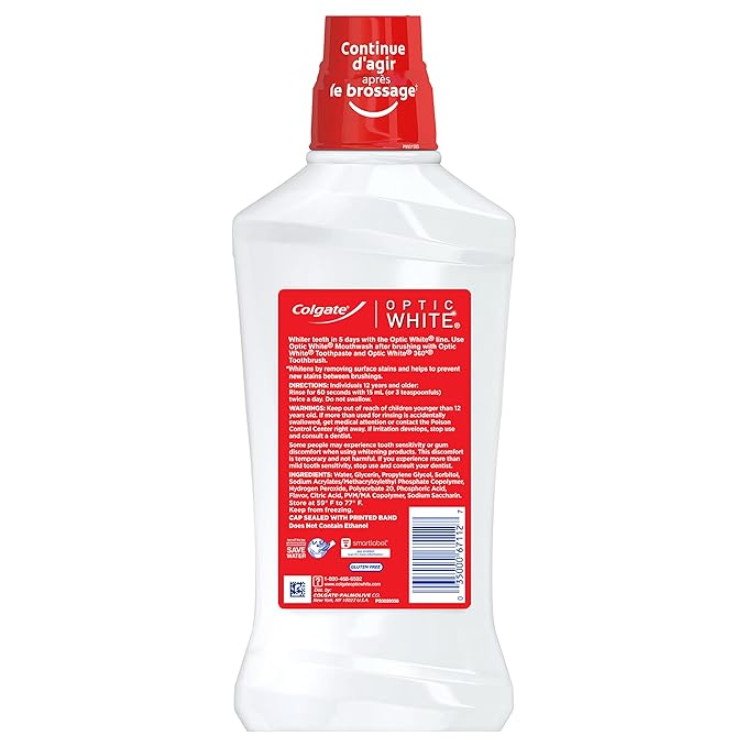 Colgate Optic White Whitening Mouthwash, Fresh Mint - 946mL, 32 Fluid Ounce (3 Pack)