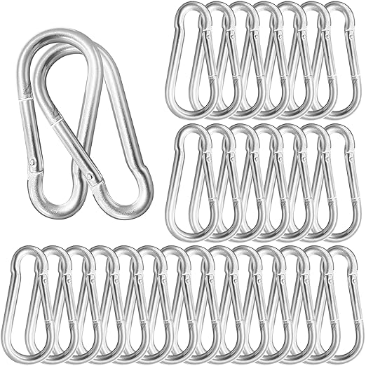50 Pack Sliver Carabiner Clips, 2.36 Inch Heavy Duty Spring Snap Hooks - Small Locking Carabiners for Camping, Hiking, Hammocks, Swing Sets, Keychains, Fishing & Outdoor Gear-StrideForce Fitness