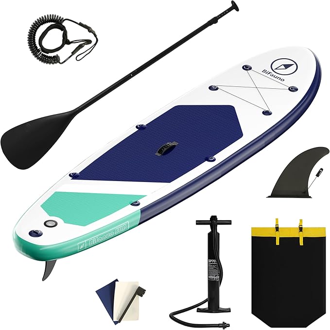 Inflatable Stand Up Paddle Board with SUP Accessories & Backpack. Paddle Boards for Adults. Non-Slip Deck, Wide Stance, Bottom Fin, Double Action Pump.-StrideForce Fitness
