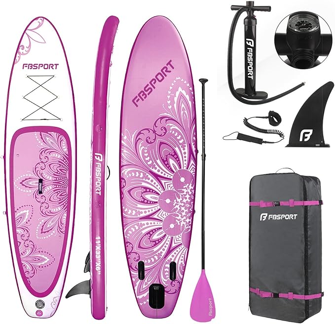 FBSPORT 11' Premium Stand Up Paddle Board, Yoga Board with Durable SUP Accessories & Carry Bag | Wide Stance, Surf Control, Non-Slip Deck, Leash, Paddle and Pump for Youth & Adult-StrideForce Fitness