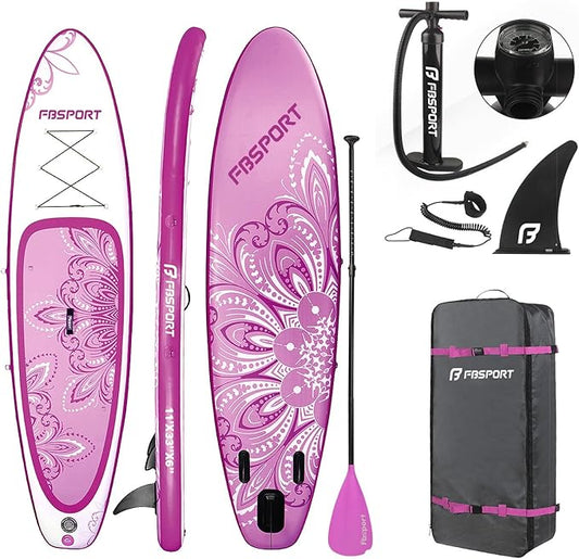 FBSPORT 11' Premium Stand Up Paddle Board, Yoga Board with Durable SUP Accessories & Carry Bag | Wide Stance, Surf Control, Non-Slip Deck, Leash, Paddle and Pump for Youth & Adult-StrideForce Fitness