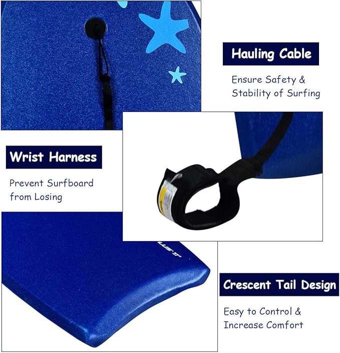 Goplus 41''/37''/33'' Lightweight Body Board for Beach, Surf Board with EPS Core, XPE Deck, HDPE Slick Bottom, Wrist Leash, Bodyboard for Kids Adults Surfing-StrideForce Fitness
