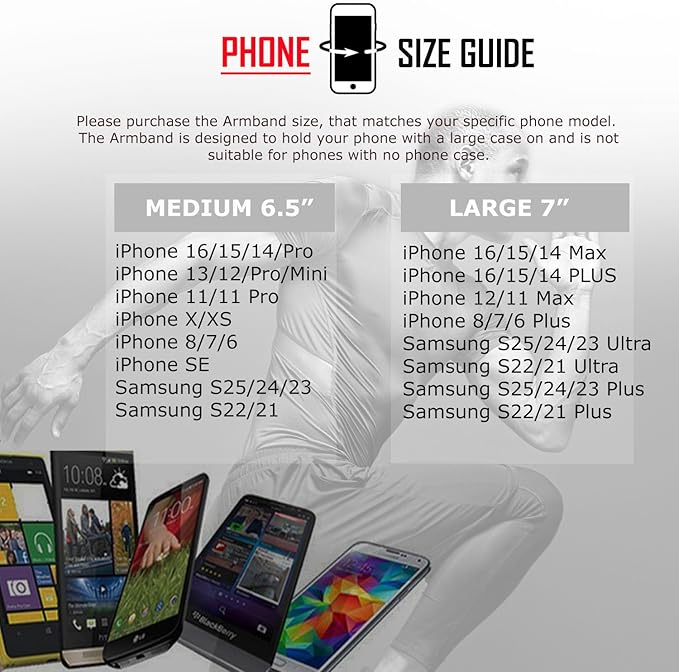 RevereSport Waterproof Running Armband for Phone with Case On (Otterbox, Lifeproof). Sports Phone Holder for iPhone 17/16/15/14/13/12/Max/Plus/Pro/AIR & Samsung S25/S24/S23/S22/S21/S20/Ultra (Large)-StrideForce Fitness