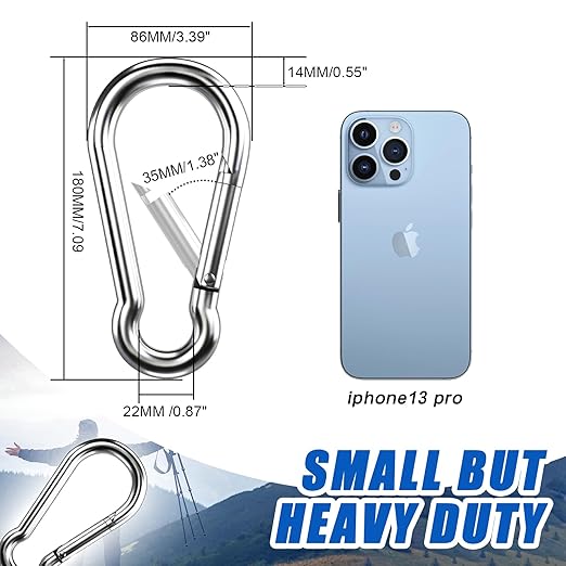 Large Carabiner Clip Hooks, 4pcs 7 inch Carabiners Heavy Duty, 304 Stainless Steel Spring Snap Hook Fits Camping Hanging Hiking Weight Lifting, Metal Clips for Rope or Chain-StrideForce Fitness