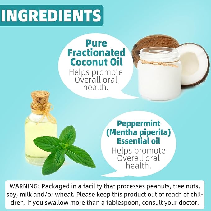 Coconut Oil Pulling for Fresh Breath and Oral Hygiene - Ayurvedic Expert Formulated | Supports Healthy Gums | Natural - Includes Tongue Scraper and Measuring Cup - 8 oz - 2 Packs