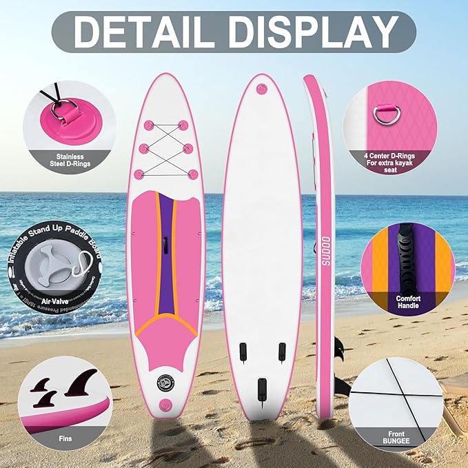 Inflatable Stand Up Paddle Board 10‘x30‘‘- Ultra-Light SUP with Backpack, Pump, Paddle, Coil Leash, 3 Fins, Repair Kit, Stable Design, Non-Slip EVA Deck for Adults & Youth-StrideForce Fitness