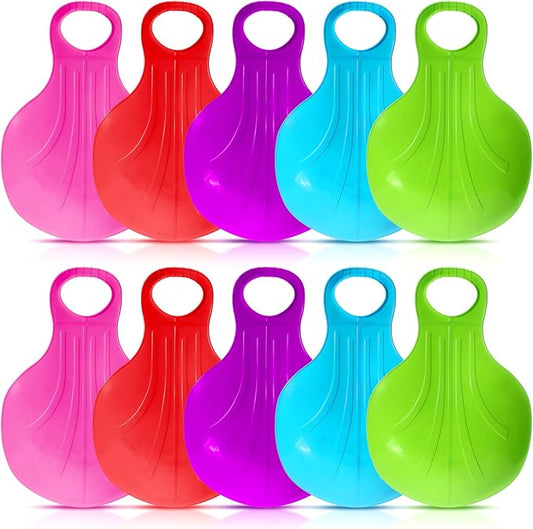 10 Pcs Snow Sled Board for Kids Outdoor Winter Plastic Skiing Boards with Handle Portable Downhill Sleds Snowboard Sleigh for Kids Snow Grass and Sand Boarding, 5 Colors-StrideForce Fitness
