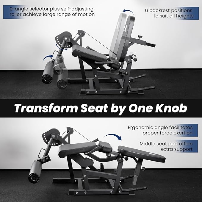 LIONSCOOL Leg Extension and Curl Machine V4.0, 1100lbs Capacity Adjustable Seated Leg Extension, Lying Leg Curl Bench, Cable Operated 2” Plate Loadable Lower Body Exercise Equipment for Home Gym-StrideForce Fitness