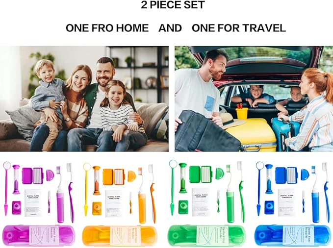 Wenge Portable Orthodontic Oral Care Kit - 2Pack - Travel Kit for Patients, Interdental Brushing Wax Floss Toothbrush Cleaning (Blue_Black)