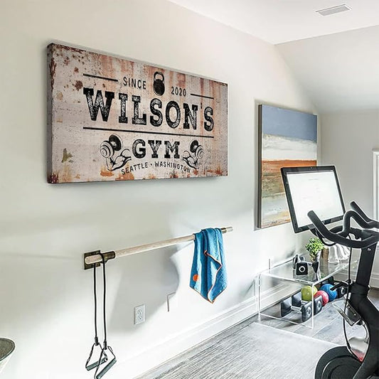TAILORED CANVASES Personalized Gym Sign Wall Art Decor - Motivational Canvas s for Home Gym, Workout Room, Garage, Fitness Center - Workout Inspirational Posters - Kettlebell on Rustic, 20x10in-StrideForce Fitness