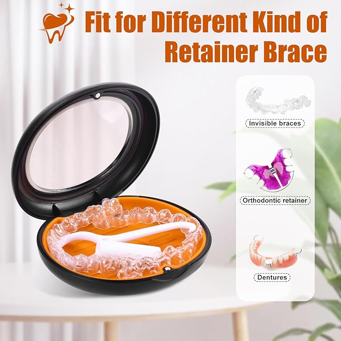 Retainer Case,Slim&Cute Retainer Case,Compatible with Invisalign,Aligner,with Vent Holes,Contain Remover Tool,Chewies