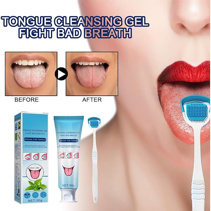 Tongue Cleaner Kit, Tongue Scraper Gel with Brush, Fresh Breath Tongue Cleaning Care for Adults, Fights Bad Breath, Easy-to-Use Tongue Coating Cleaner for Daily Oral Hygiene