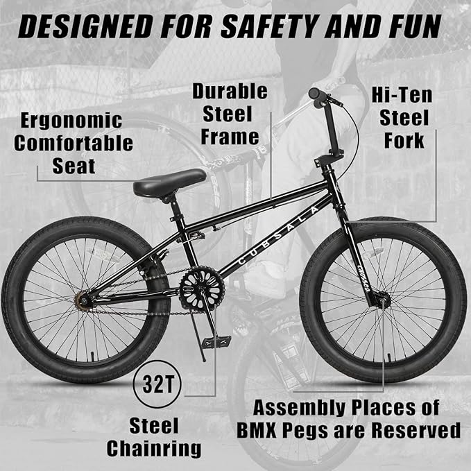 Freestyle BMX Bike, 18 20 Inch Kids Bicycle for 5-13 Years Old Kids and Beginner Level Rider, Multiple Colors-StrideForce Fitness