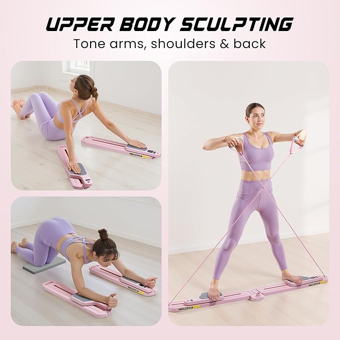 Pilates Equipment, Pilates Board - Multifunctional Pilates Reformer, Reformer Pilates Machine with Reps,Kcal & Timer Display, Home Pilates Kit with Resistance Bands - Workout Sets for Women-StrideForce Fitness