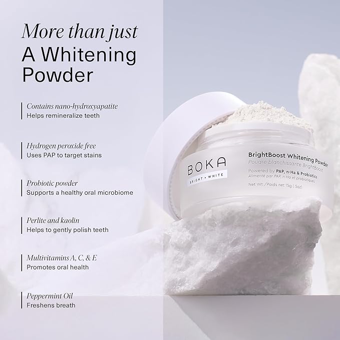 Boka Teeth Whitening Powder - Nano Hydroxyapatite, Appropriate for Sensitive Teeth, Whitening -Toothpaste Alternative with Essential Oils, Has Probiotics, Multivitamins & Aloe