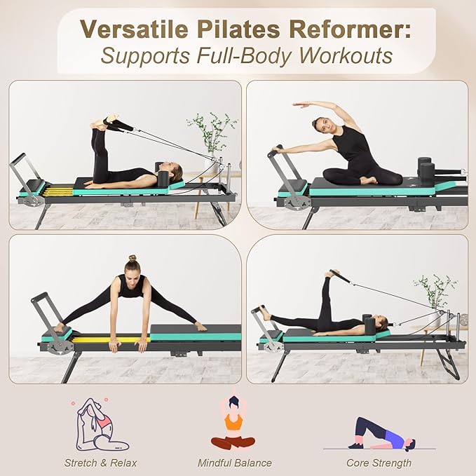 Pilates Reformer, Foldable Reformer Pilates Machine, Pilates Equipment for Home Women Use Gym Workout & Advanced and Beginners Users, Up to 400 lbs Weight Capacity Reformers-StrideForce Fitness