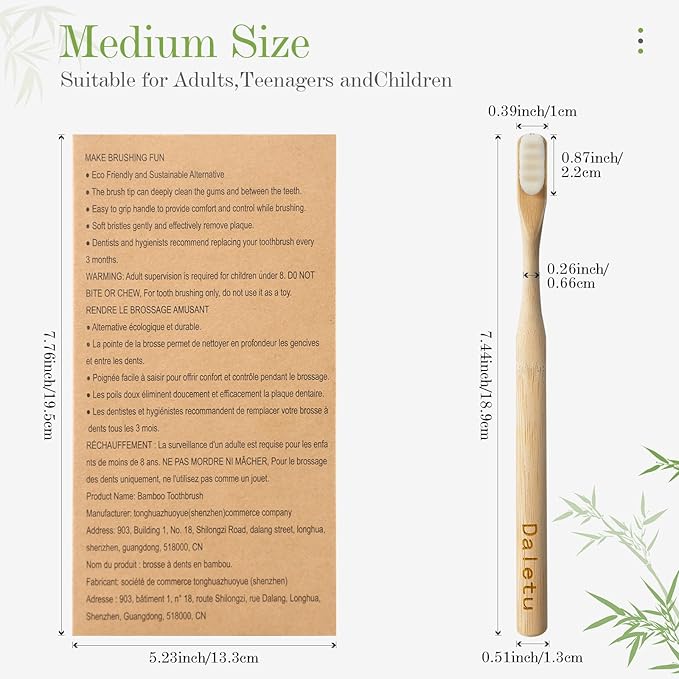 Extra Soft Bamboo Toothbrushes for Sensitive Gums, 20000 Extra Soft Bristle Toothbrushes for Adults, Eco-Friendly, Natural Wooden Organic Micro Nano Bamboo Bristle Toothbrush - 4 Pack