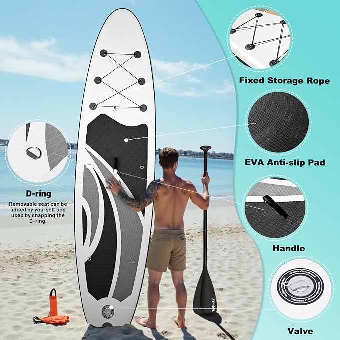 10' Inflatable Stand Up Paddle Board, Ultra-Light Wide Yoga Board for All Skill Levels with Premium SUP Paddleboard Accessories, 84L Waterproof Bag, Non-Slip Comfort Deck for Youth & Adults-StrideForce Fitness