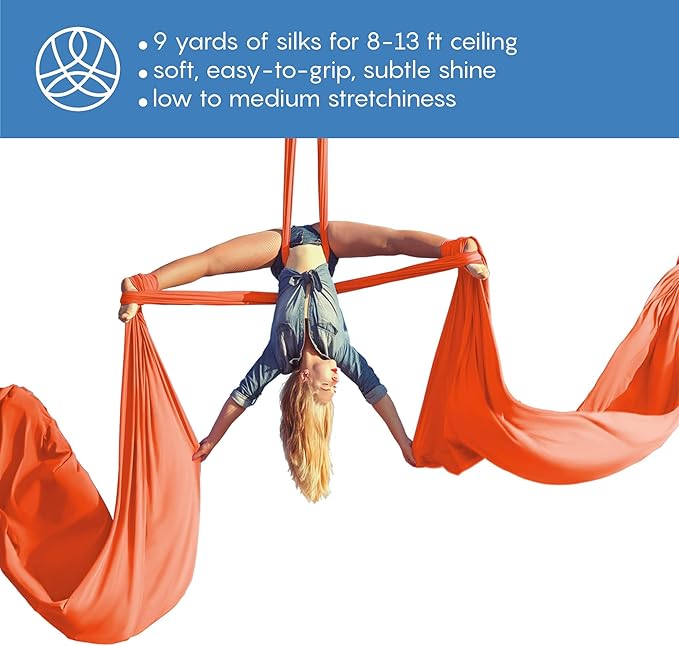Aerial Silks Starter Kit - Durable 9 Yards of Aerial Yoga Hammock with Hardware & Guide - Aerial Swing for Acrobatic Flying Yoga & All Levels (Aerial Rigging Point Up to 13ft)-StrideForce Fitness