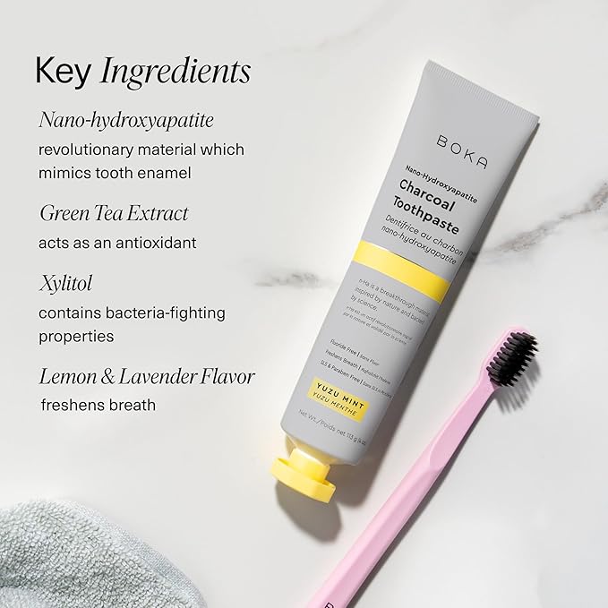 Boka Fluoride Free Toothpaste, Nano Hydroxyapatite Toothpaste, Appropriate for Sensitive Teeth - for Adult, Kids Oral Care - Charcoal Yuzu Mint Flavor, 4 Fl Oz 1Pk US Manufactured