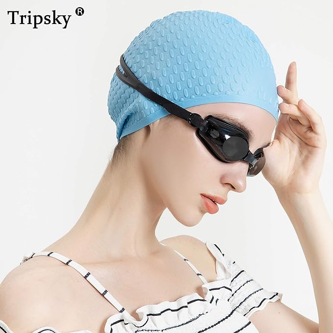 Tripsky Silicone Swim Cap,Comfortable Bathing Cap Ideal for Curly Short Medium Long Hair, Swimming Cap for Women and Men, Shower Caps Keep Hairstyle Unchanged…-StrideForce Fitness