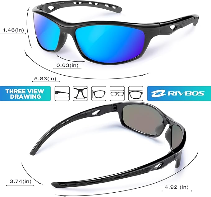 RIVBOS Sunglasses for Men Women Polarized UV Protection Sports Fishing Driving Shades Cycling RB833-StrideForce Fitness