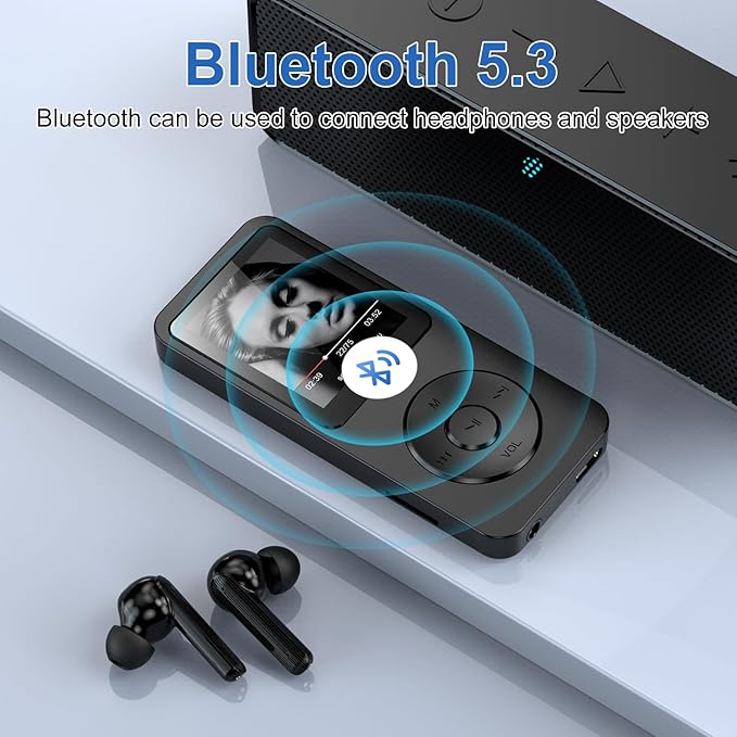 64GB MP3 Player with Bluetooth 5.3, 1.8 inch Screen Portable Music Player with Speaker, FM Radio, Voice Recorder, Physical Buttons Supports Expanded Up to 128GB(Black)-StrideForce Fitness