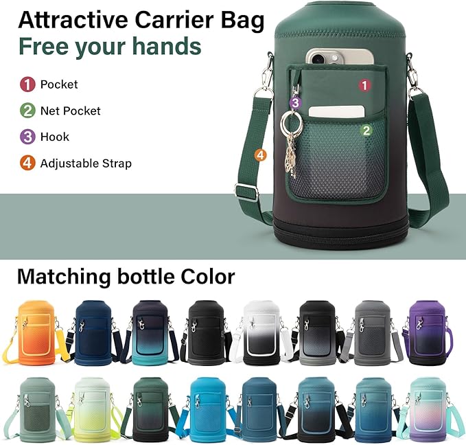 1 Gallon Water Bottle Insulated | Thickened Stainless Steel Vacuum Metal Water Jug | Portable Sports Large for Gym and Hiking with Straw, Carrier Bag, Handle Strap | BPA-Free 128 oz-StrideForce Fitness